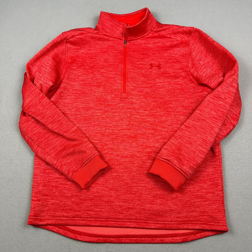 Under Armour Sweater Men Large Red 1/4 Zip Fleece Pullover ColdGear Logo L